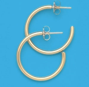 A Pair of Yellow Tone Medium  3/4" Round Hoop Earrings