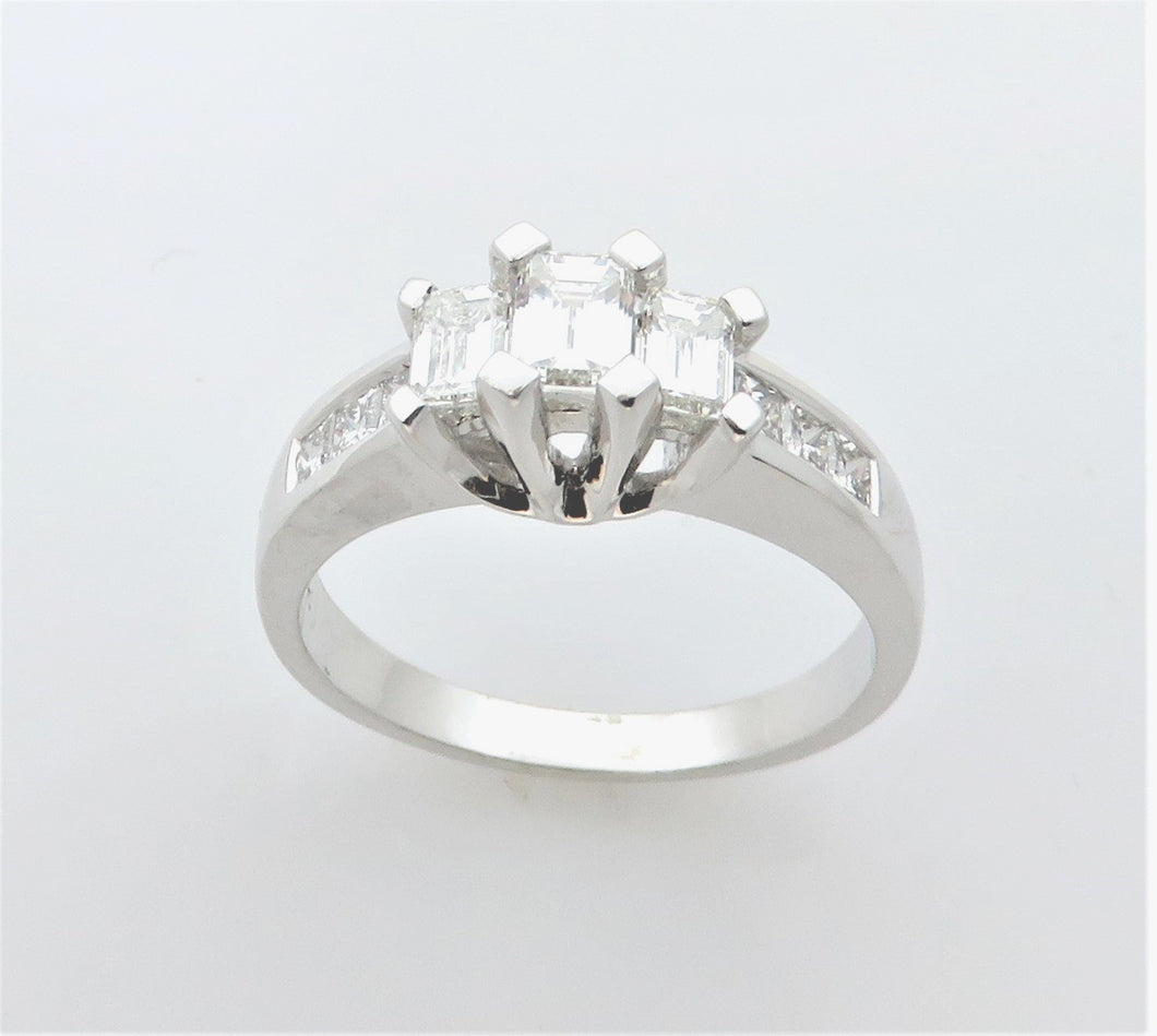 14 Karat White Gold Trellis Design Three Stone Plus Diamond Anniversary Ring