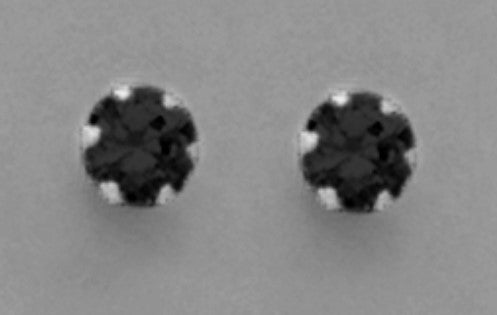 A Pair of White Tone 5 mm Round Black Cubic Zirconium Stud Earrings