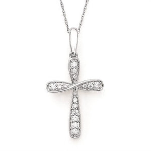 14 karat White Gold Infinity Inspired Diamond Cross Pendant.