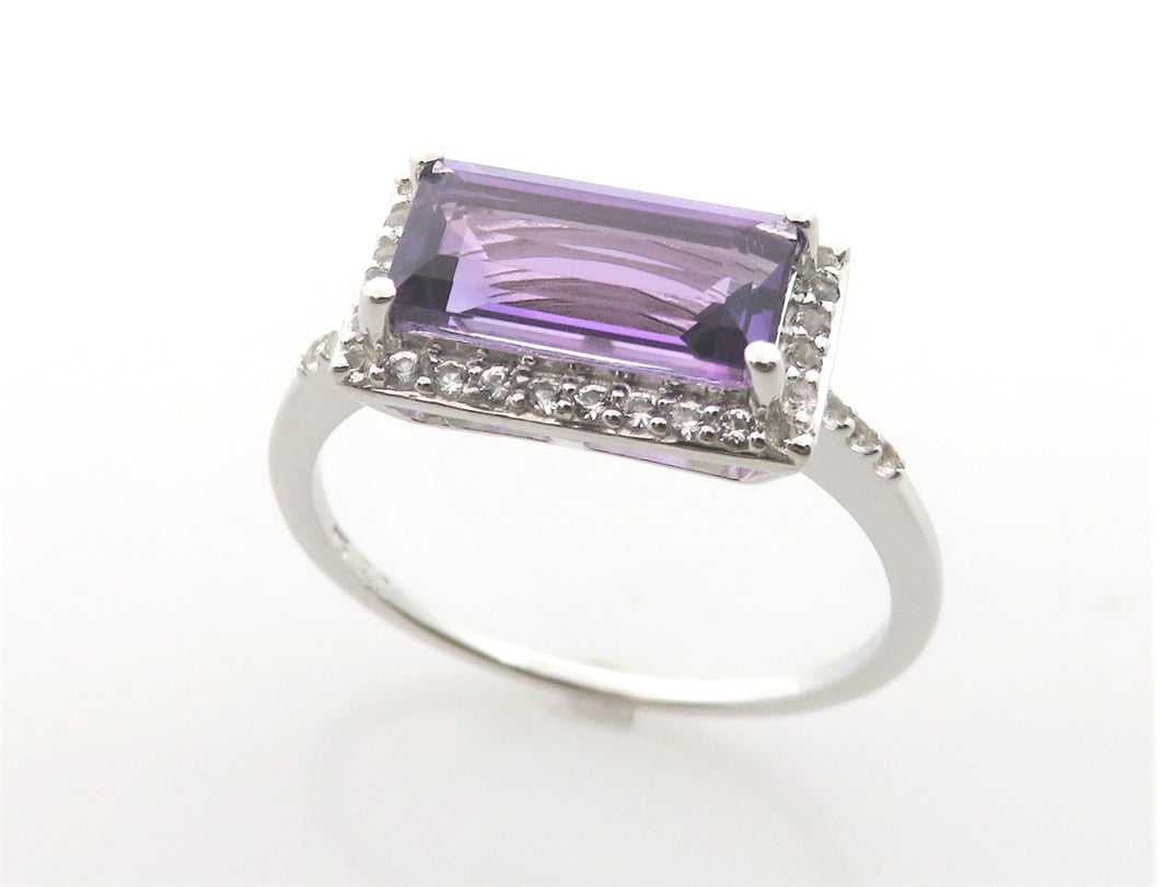 Sterling Silver Amethyst and White Topaz Gemstone Ring