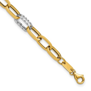 Leslie's 14 Karat White and Yellow Gold Paperclip Bracelet