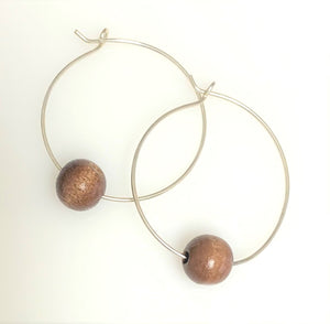 Handmade Sterling silver and Wood Bead Hoop Earrings