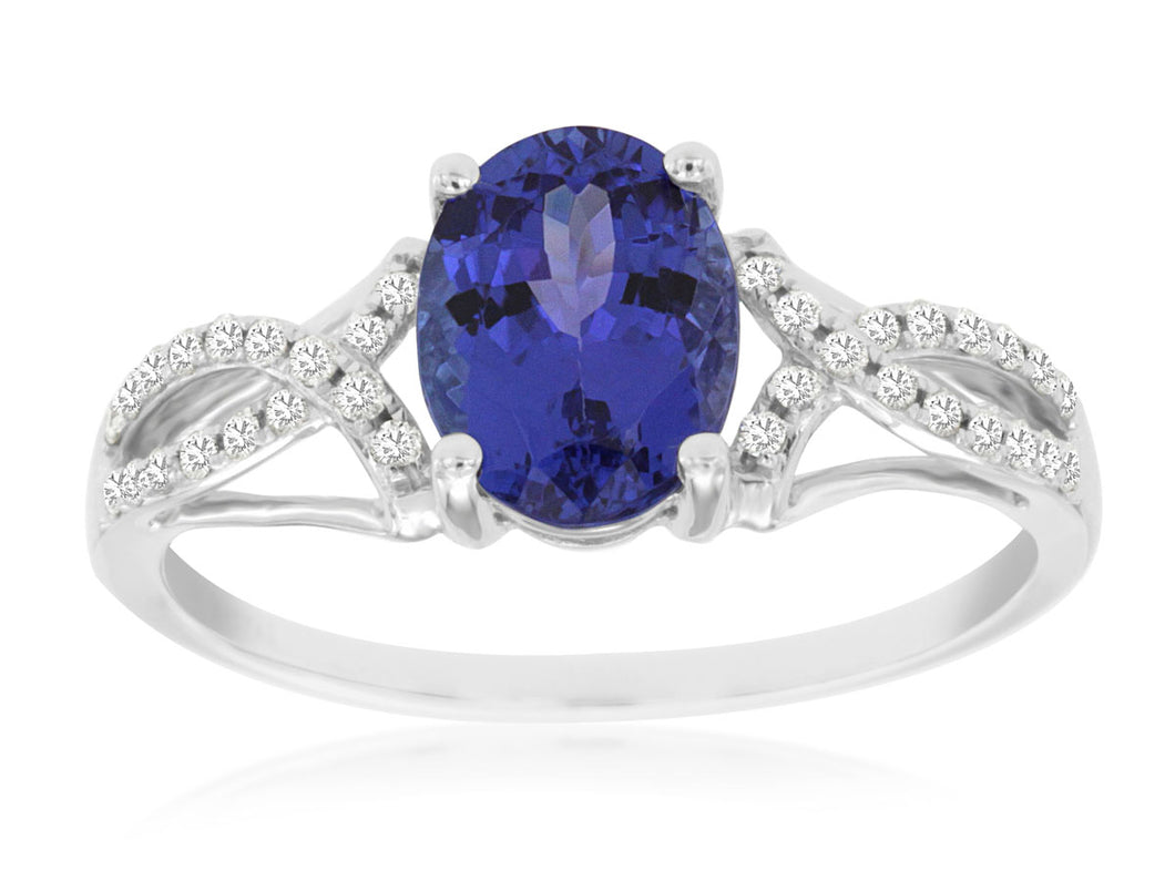 14 Karat White Gold Tanzanite and Diamond Fashion Ring