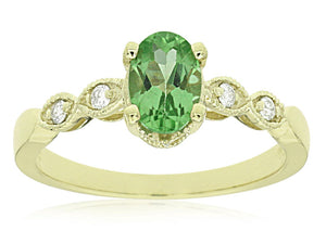 14 Karat Yellow Gold Peridot and Diamond Fashion Ring