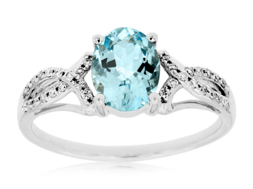 14 Karat White Gold Aquamarine and Diamond Fashion Ring