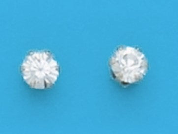 A Pair of White Tone 4 mm Round Clear Swarovski Crystal April (Diamond) Birthstone Earrings