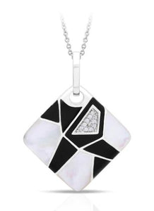 Sterling Silver 'Montage" Pendant by Belle Etoile with Mother of Pearl and Hand Painted Black Enamel
