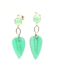 Sterling Silver Green Agate and Chrysoprase Gemstone Dangle Fashion Earrings