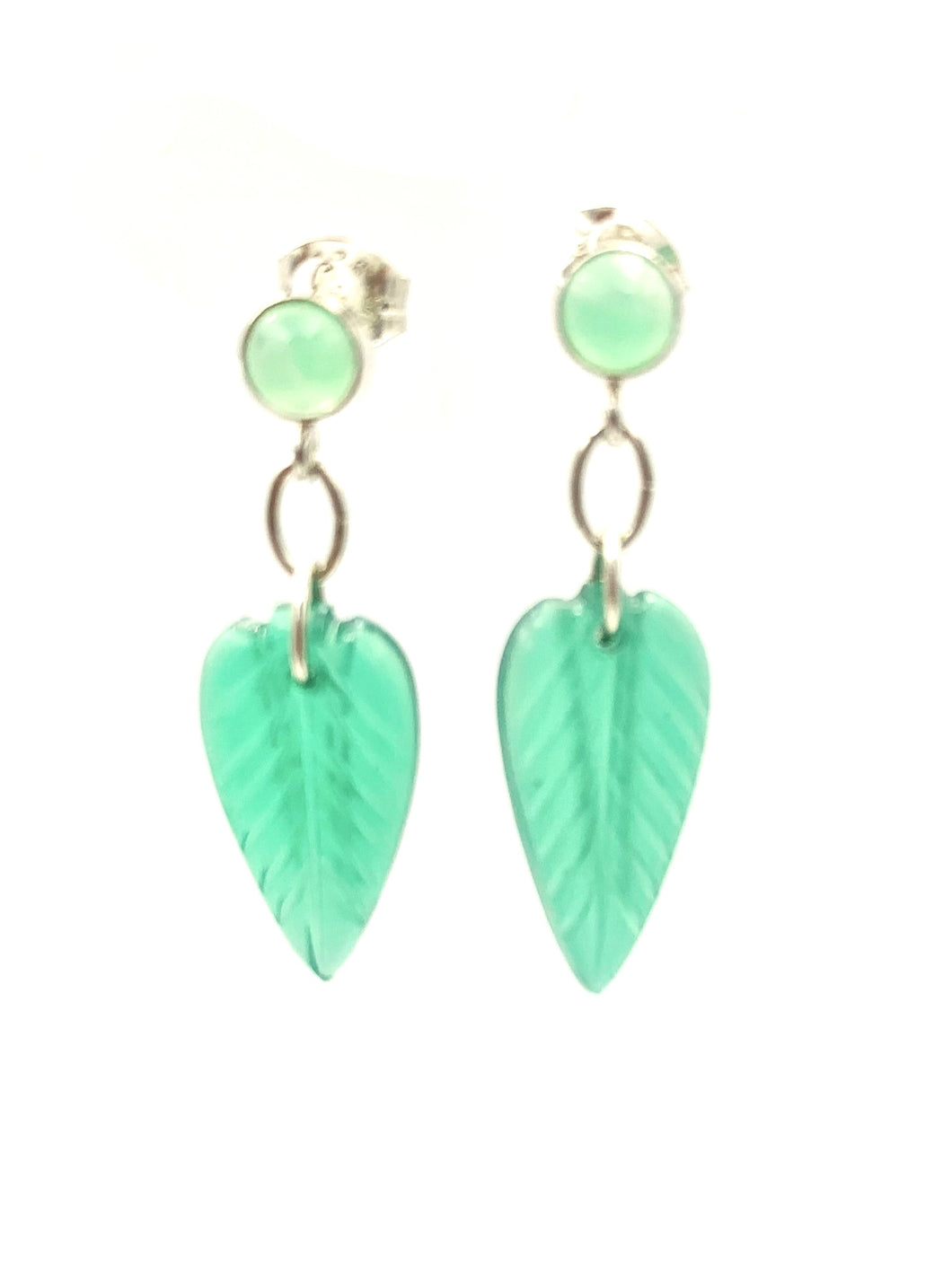 Sterling Silver Green Agate and Chrysoprase Gemstone Dangle Fashion Earrings