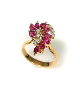 14 Karat Yellow Gold Estate Ruby and Diamond Waterfall Fashion Ring