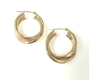 14 Karat Yellow Gold Rouns Double Hoop Style FAshion Earrings