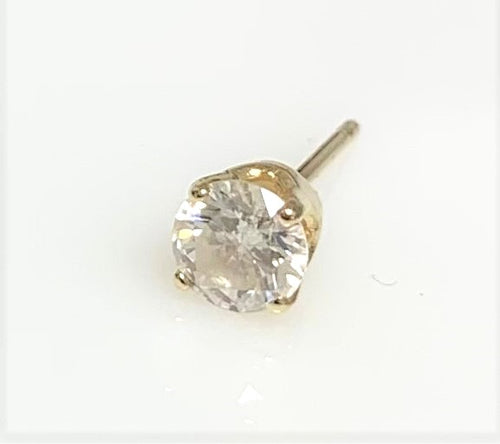 14 Karat Yellow Gold Estate Single Round Diamond Stud Earring