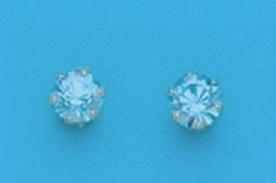 A Pair of Yellow Tone 4 mm Round Simulated Swarovski Crystal March (Aquamarine) Birthstone Earrings