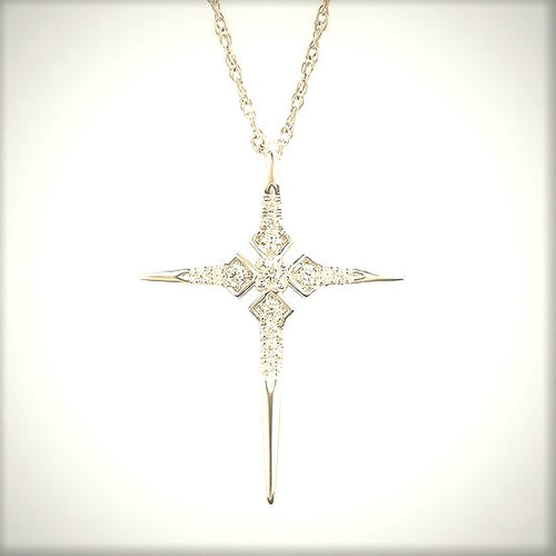 14 Karat Yellow Gold Diamond Cross Pendant