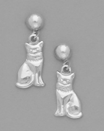 A Pair of White Tone Dangle Cat Earrings