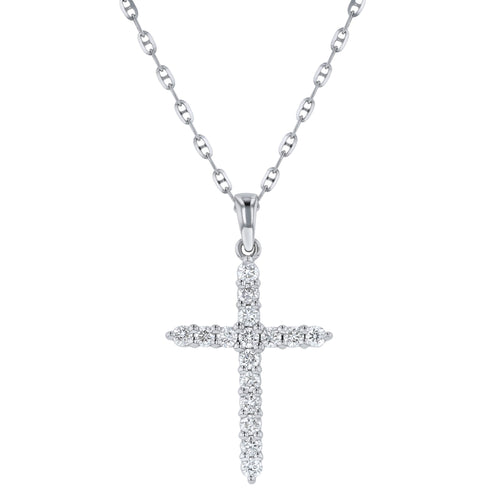 14 Karat White Gold Diamond Cross Pendant