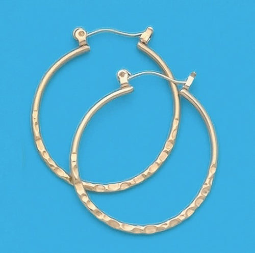 A Pair of Yellow Tone Large Round Hammered Hoop Earrings