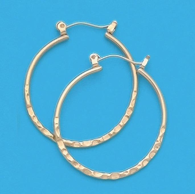 A Pair of Yellow Tone Large Round Hammered Hoop Earrings