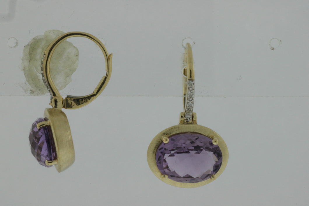 Amethyst and Diamond Yellow Gold Earrings