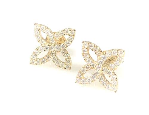 A Pair of 14 Karat Yellow Gold Diamond Earrings