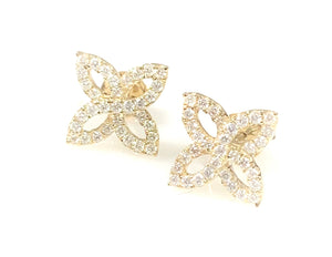 A Pair of 14 Karat Yellow Gold Diamond Earrings