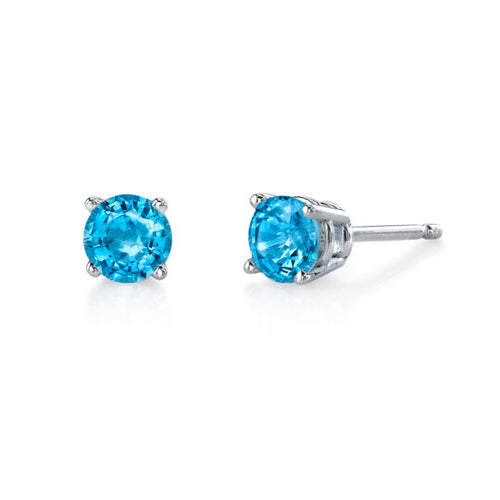 Blue Topaz and White Gold Stud Earrings