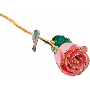 Lacquered Pink Colored Rose with 24K Gold Trim