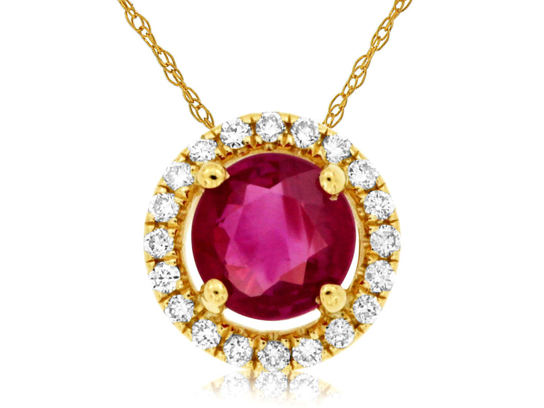 Ruby and Halo Design Diamond Pendant