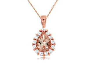 Morganite and Halo Diamond Pendant